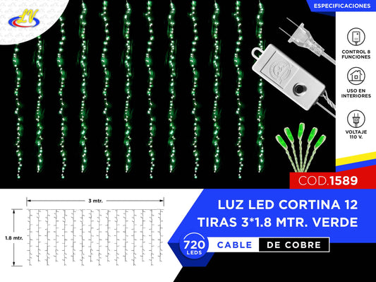 CORTINA 12 TIRAS – VERDE - 3 X 1.8   MTR