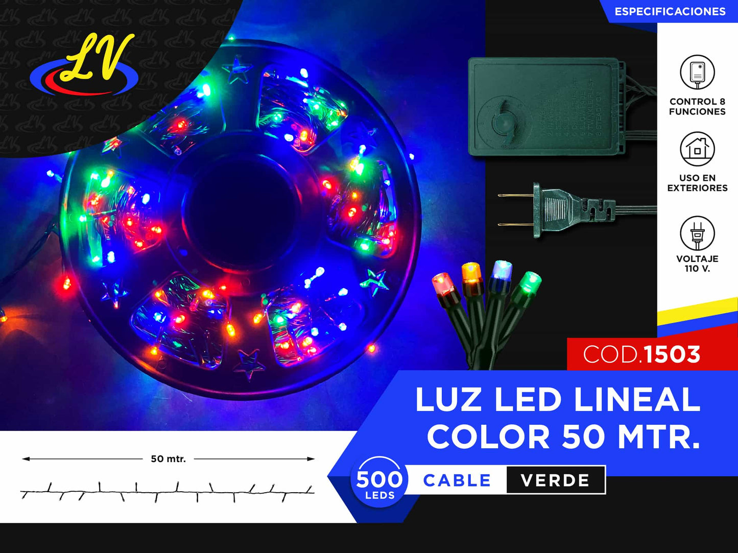 LINEAL TIPO UL – MULTICOLOR – 50 MTS