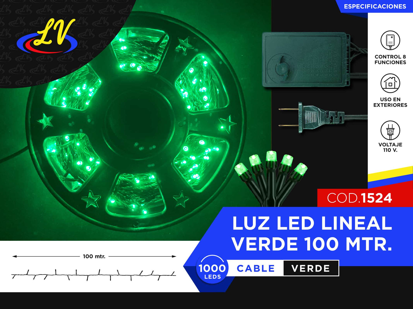 LINEAL TIPO UL – VERDE – 100 MTS