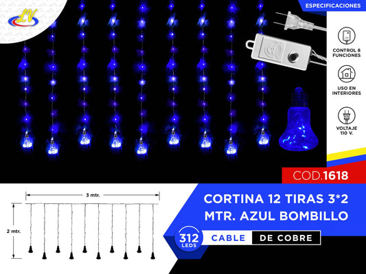 CORTINA BOMBILLO – AZUL – 3 X 2 MTR